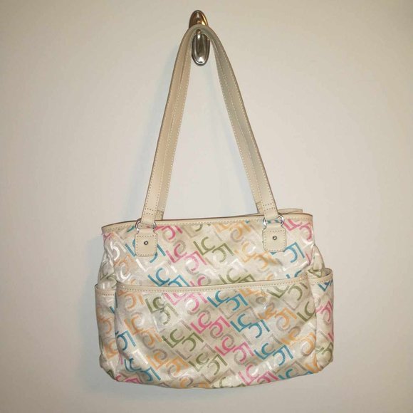 NWT Liz Claiborne Handbag, khaki with multi color LC's, - Picture 3 of 16